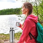 Insulated vacuum Thermo Bottle 750ml/25.4oz with cup Stainless steel coffee bottles for hot and cold drink water flask.(Silver,750ml)