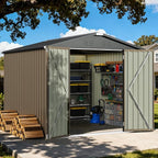 Patiowell Outdoor Storage Shed 8x8 FT, Heavy Duty Tool Metal Sheds with Lockable Doors and Updated Frame Structure for Backyard Patio Lawn, Brown