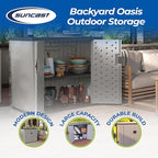 Suncast 130-Gallon Backyard Oasis Basic Unit Lockable Outdoor Storage Cabinet, Peppercorn, Made in the USA