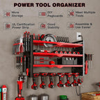 Power Tool Organizer Wall Mount with Charging Station 4 Layer 6 Slot Cordless Drill Holder with Angle Grinder Holder (Red)