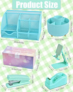 21Pcs Green and Blue Desk Organizers and Accessories With Mesh Desk Organizer and 360°Rotating Pen Holder and a Lot of Office Green Office Supplies Beautifully Presented in a Gift Box