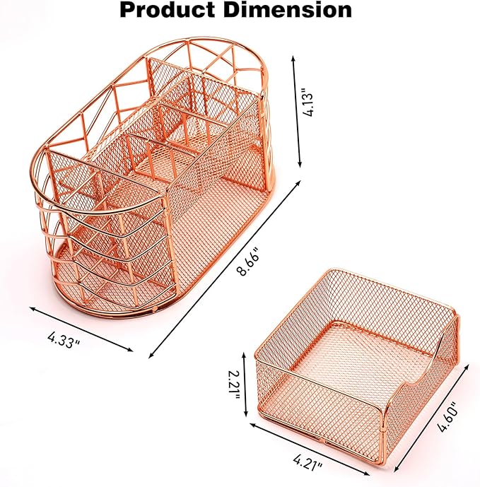 Desk Organizer, Pen Holder for Desk, Metal Pencil Caddy Storage for Desktop Office Supplies (Rose Gold)