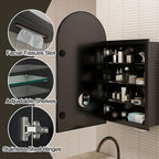 Arched Medicine Cabinet Mirror No Assembly Needed Bathroom Mirror with Storage Recessed or Surface Mount Options (Black, 29.5" L x 15.8" W)