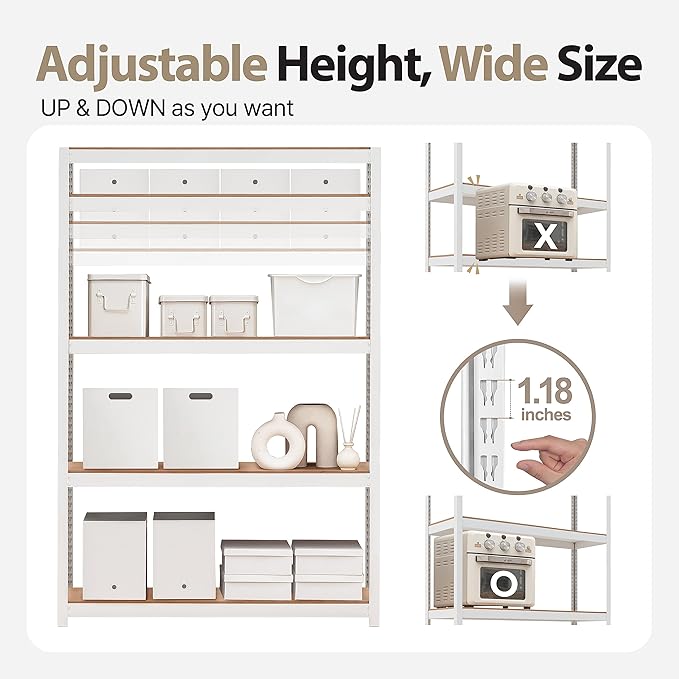 HOMEDANT House 48.1" W Deep 5 Tier Heavy Duty Garage Shelving Adjustable Metal Rack Storage Shelves Standing Shelf Unit Organizers Industrial Warehouse Basement White 2Pack
