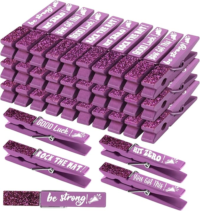 Kigeli 30 Pcs Spirit Clips Cheer Pins Cheerleader Gifts Clothes Pins for Backpacks Competition Glittered for Team Cheer Gifts Stuff Supplies Party Favors Accessories Bulk(Purple,Shiny)