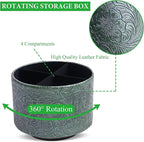 lizimandu Round Leather Art Supply Organizer,Remote Control Holder,360 Degree Spinning,Multi-Functional Pencil Holder,4 Compartments Desktop Stationary Organizer(1-Carved Metal Green1)