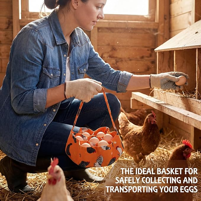 Sweetude 2 Pieces Egg Basket Mini Egg Collecting Bags Gathering Basket with 7 Pouches for Easter Farmhouse Chicken Hen Duck Goose Housewife Garden Transporting Storage, 8 x 2.6 Inch (Orange)