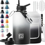 Insulated Water Bottle | Thickened Stainless Steel Vacuum Metal | Portable Sports Half Gallon Large Water Jug for Gym and Hiking with Straw, Carrier Bag, Handle Strap | BPA-Free 64 oz
