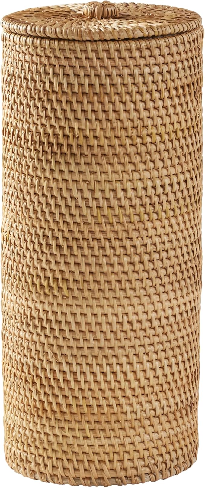 Floor Standing Rattan Toilet Paper Reserve with Lid, Freestanding Toilet Paper Storage Holder for Bathroom, Toilet Roll Organizer with Cover for Extra Toilet Paper Rolls