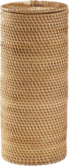Floor Standing Rattan Toilet Paper Reserve with Lid, Freestanding Toilet Paper Storage Holder for Bathroom, Toilet Roll Organizer with Cover for Extra Toilet Paper Rolls