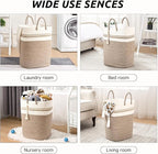 Woven Laundry Basket for Clothes, 50 L Large Rectangle Laundry Hampers with Beads Tassel, Nursery Storage Basket for Toys, Tall Dirty Clothes Hamper for Bedroom Aesthetic, Laundry Room Organization