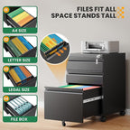 3 Drawer Mobile File Cabinet with Lock,Under Desk Rolling File Cabinet for Home Office Fits Legal/Letter/A4 File (Unassembled,Black)