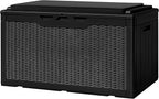 Greesum 100 Gallon Resin Deck Box Large Outdoor Storage with Cushions for Patio Furniture, Garden Tools, Pool Supplies, Weatherproof and UV Resistant, Lockable, Black
