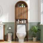 Arched Over The Toilet Storage Cabinet with Fluted Doors, 4 Tier Small Bathroom Shelf Organizer, Mid Century Modern Bathroom Cabinet with Adjustable Shelf, Slim Narrow Arch Toilet Rack, Walnut