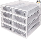DHMAKER 8 Pack Boot Storage Box, Stackable Clear Plastic Boot Shoe Organizer for Tall Boots, Closet, Drop Front Boot Organizer, Large Shoe Container Boot Storage with Lid, 20.5" x 11.8" x 5.5"