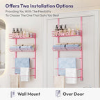 SWTYMIKI SWTYMIKI Over The Door Towel Racks for Bathroom - 5-Tier Wall Mounted Bathroom Towel Storage Organizer Holder with Metal Shelf, Pink