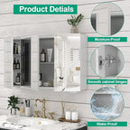 40 x 28 Farmhouse Medicine Cabinet, Tempered Frameless Bathroom Mirror with Storage, Silver Recessed or Surface Mount Aluminum Medicine Cabinet for Bathroom Modern-Large