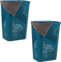 Mind Reader 60L Slim Laundry Hamper, Clothes Basket, Lid, Ventilated, Plastic, Set of 2, Blue