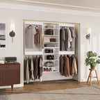 ROOMTEC Modular Closet System, 90" Wall-Mounted Closet Organizer with Hanging Rods and Shelves, Wooden Tower for Walk-In Closets, Wardrobe Storage Kit, White