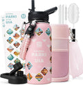 National Parks Water Bottle – 32 oz Insulated Stainless Steel Bottle with 63 Hand-Drawn Park Stickers, Carrier Bag, Strap & Gift Box – BPA-Free – Ideal for Hiking, Camping & Travel