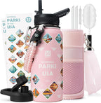 National Parks Water Bottle – 32 oz Insulated Stainless Steel Bottle with 63 Hand-Drawn Park Stickers, Carrier Bag, Strap & Gift Box – BPA-Free – Ideal for Hiking, Camping & Travel