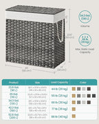 SONGMICS 130L Clothes Hamper with Lid, 2 Removable Liner Bags, 6 Mesh Bags, Wicker, Double Laundry Basket for Bathroom, 13 x 26 x 23.6 Inches, Gray ULCB253G01