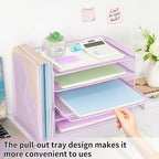 OPNICE Desk Organizer, 5-Tier Paper Organizer Letter Tray with Magazine Holder, Office Desk Accessories & Workspace Organizers, Desktop File Organizer for Office Supplies Storage, Purple