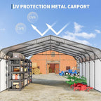 20x25FT Metal Carport w/Led Light,Outdoor Portable Car Garage,Removable PE Sidewalls,Reinforced Base & Galvanized Steel Roof, Outdoor Car Port Canopy Shelter for Boats, Trucks