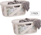 Mind Reader 40L Ventilated Laundry Baskets, Lightweight Clothes Hamper with Cutout Handles for Bathrooms and Closets, Plastic, Set of 2, Ivory