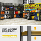 48" W x 24" D Garage Shelving Heavy Duty Unit, 4-Tier Adjustable Metal Storage Shelves, 2400 lbs Industrial Shelf Stand Organizer for Garage, Basement, Warehouse, Pantry, Kitchen, Black, 63" H