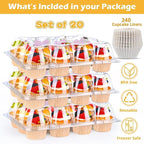 Plastic Cupcake Containers 12 Count (20 Sets), Stackable Cupcake Boxes Holders with Tall Dome Lid, Disposable Cupcake Carrier Trays Include 240 Cupcake Liners