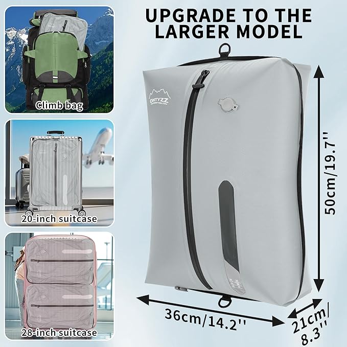 ONTYZZ Vacuum Bags for Travel, IPX8 Waterproof Vacuum Bags, Space Saver for Luggage/Camping/Home Storage (2 Pack NO Pump-Grey)
