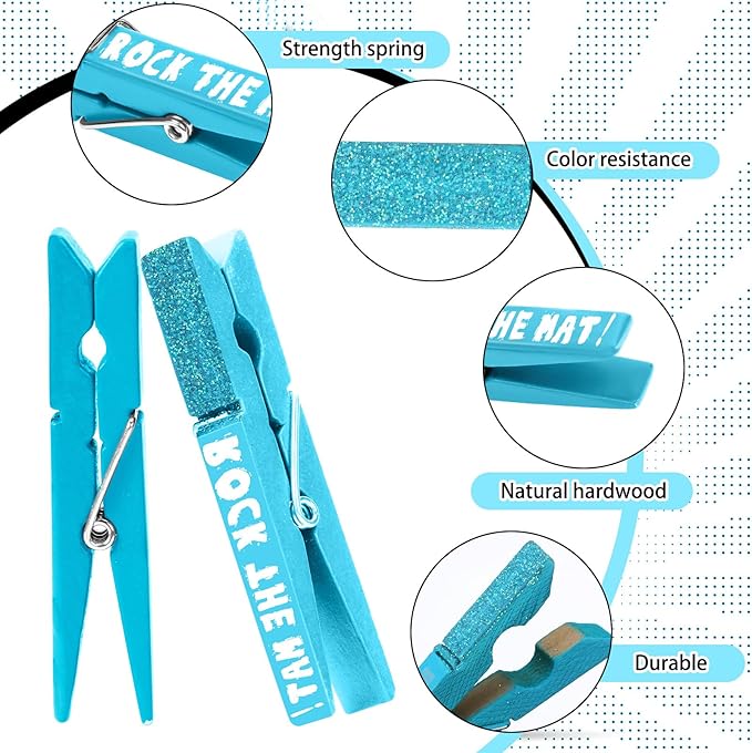 Kigeli 30 Pcs Spirit Clips Cheer Pins Cheerleader Gifts Clothes Pins for Backpacks Competition Glittered for Team Cheer Gifts Stuff Supplies Party Favors Accessories Bulk(Light Blue,Shiny)