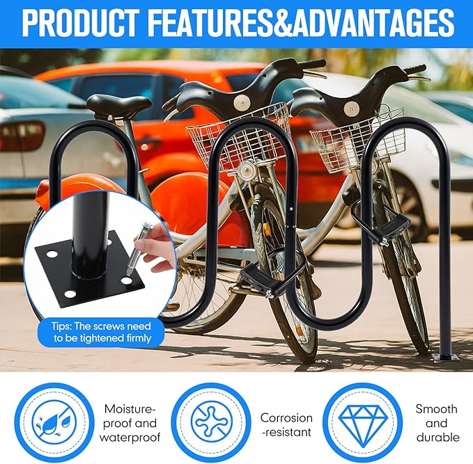 7 Bike Capacity Wave Bike Rack Commercial Bicycle Rack 68" L Heavy Duty Galvanized Steel Bicycle Organizer Ground Parking Stand for Outdoor Garages Streets Yards Parks Schools Sidewalks