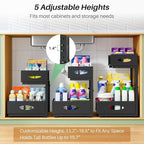 Under Sink Organizer, 1-Pack Pull Out Cabinet Organizer 2 Tier Metal Slide Out Storage Shelf Rack, L-Shaped Adjustable Height,Mesh Sliding Drawer for Kitchen, Bathroom, Laundry, Pantry, Black, XL