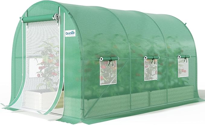 Quictent 10x7x7 FT Essential Greenhouse for Outdoors, Portable Walk-in Tunnel Hoop House with 6 Screen Windows & Zipper Door, Heavy Duty Frame for Garden Plant Vegetable, Green