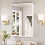 Keonjinn White Medicine Cabinet Mirror 24" x 32", Assembly Needed, Recessed Medicine Cabinet with Mirror for Bathroom, Beveled Framed, Surface Wall-Mounted or Recessed, Tempered Glass