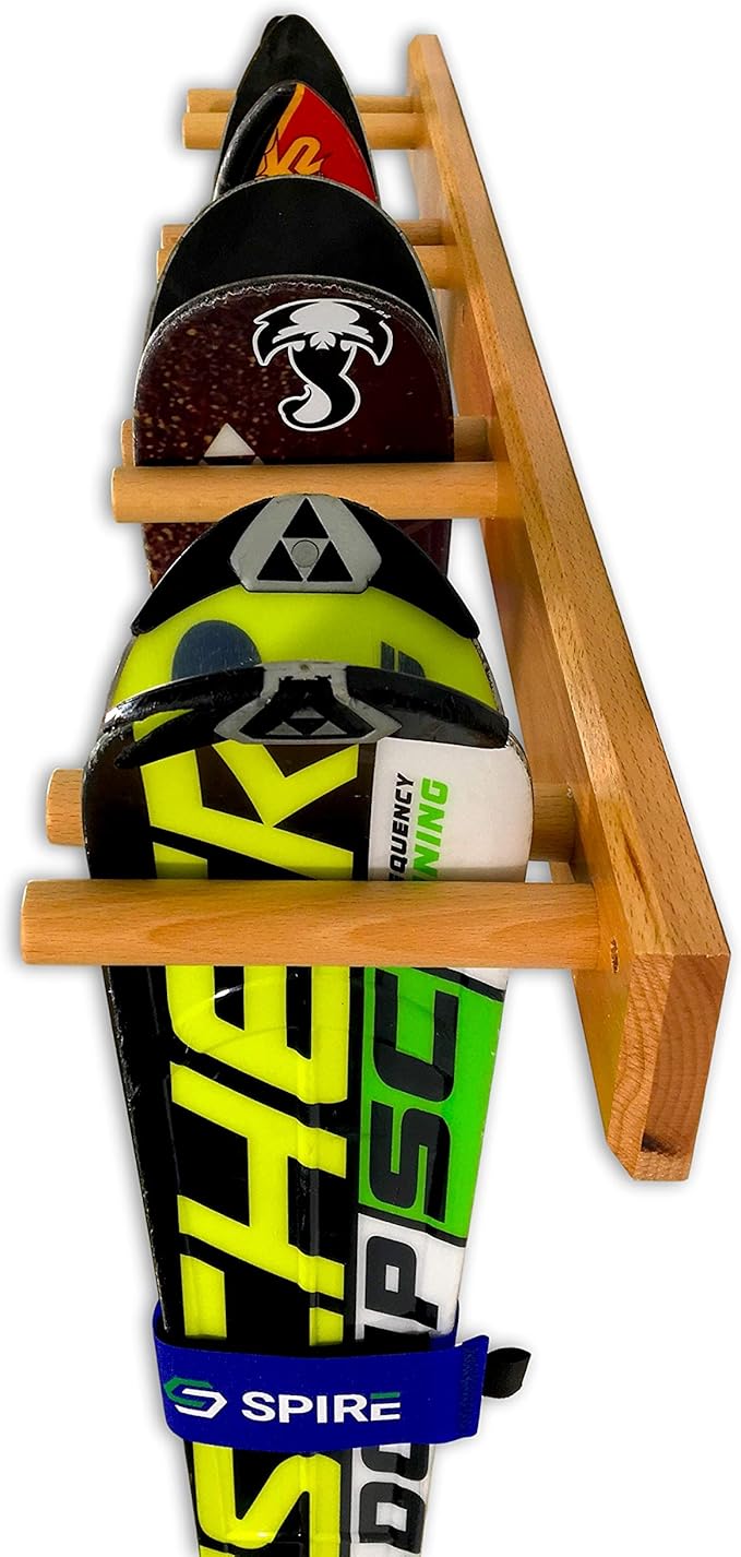 StoreYourBoard Timber Ski Wall Rack, 4 Pairs of Skis Storage, Wood Home and Garage Mount System, Natural Wood