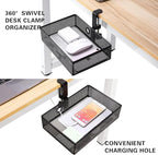 Mesh Desk Organizer and Clamp-on Swivel Pencil Drawer, Desk Hidden Extra Sturdy C-Clamp Mount System and Easy to Instal, Home Office Art Supply Storage Box (Black)