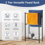 Free Standing Towel Rack, 2 Tier Towel Racks for Bathroom with Storage Shelves, Outdoor Standing Towel Drying Rack for Poolside, Black, DECLUTTR