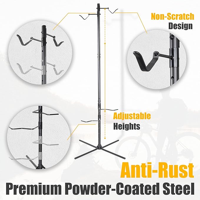 CyclingDeal Bike Vertical Freestanding Hanger Parking Rack - Fully Adjustable Gravity Storage Floor Stand - Safe & Secure for Hanging MTB Road Bicycles in Garage or Home - 2 Bikes Vertical