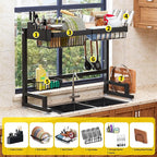 Over Sink Dish Drying Rack (Expandable Height/Length) Snap-On Design Large Dish Drainer Storage Counter Organizer 24" - 35.5"(L) x 12"(W) x 19" - 22"(H)