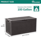 YITAHOME 100 Gallon Resin Deck Box, Weather Resistant Outdoor Storage Box, Lockable Indoor Outdoor Storage for Supplies and Essentials, Dark Brown