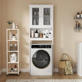 Walsunny Over Toilet Storage Cabinet, BathroomShelf Organizer Over Toilet, Washing Machine Box, Space Saver with Adjustable Decorative Racks（White）