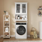 Walsunny Over Toilet Storage Cabinet, BathroomShelf Organizer Over Toilet, Washing Machine Box, Space Saver with Adjustable Decorative Racks（White）
