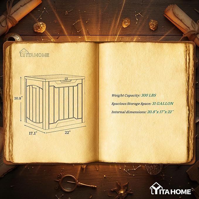 YITAHOME Outdoor Resin Storage Box 31 Gal, Water-resistant Patio Deck Box Outdoor Storage Box for Pillows, Garden Equipment, Securely Lockable, Black