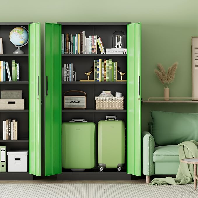 INTERGREAT Metal Storage Cabinet,72" Steel Lockable File Cabinet with Locking Doors and Adjustable Shelves,Locking Tool Cabinets for Office,Home,Garage,Gym,School (Black Green)