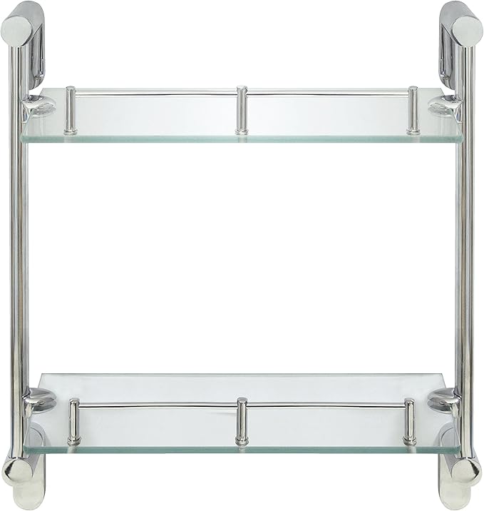 Double Wall Glass Shelf with Pre-Installed Rail - Polished Chrome - Oval Series - 5 Year Warrantee