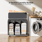 Yecaye 180L Laundry Basket With Lid and Removable 3 Bags, Large Rolling Laundry Hamper with Lid, 3 Section Rolling Clothes Storage With Wheels, Clothes Hamper with Wheels For Laundry Room, Black