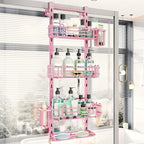 HapiRm Hanging Shower Caddy Organizer - Shower Shelf with 22 Hooks and 2 Toothbrush Holders, No Drilling Adjustable Hanging Bathroom Organizer - Pink